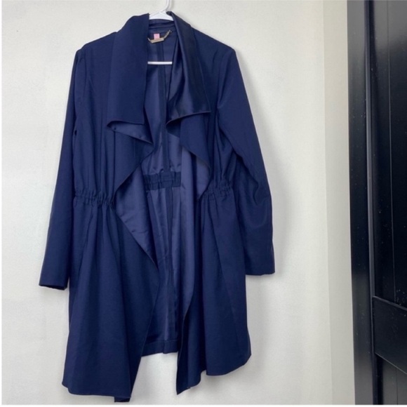 LILLY PULITZER VALERIA DRESS COAT True Navy Blue Jacket Trench Open Front Large - Picture 7 of 9